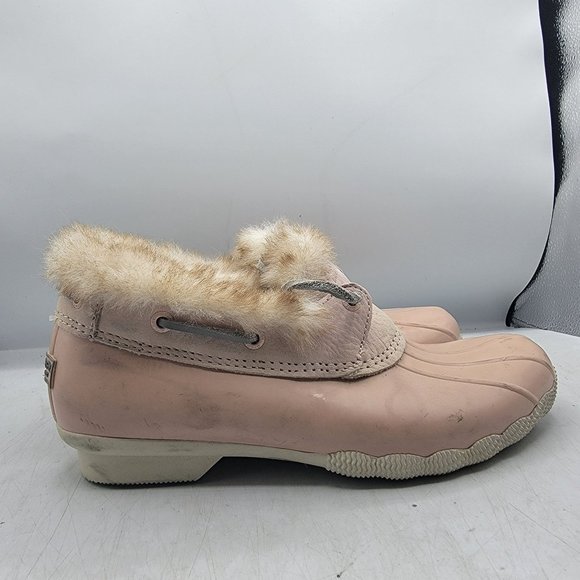 Sperry Top Sider Womens 8 Pink Faux Fur Lined Saltwater 1 Eye Cozy Rain Boot - Picture 9 of 14